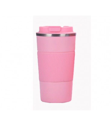 Термокружка Merlion из нержавеющей стали, объем 510 мл., розовый, с силиконовым чехлом и откидной крышкой