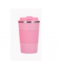 Термокружка Merlion из нержавеющей стали, объем 380 мл., розовый, с силиконовым чехлом и откидной крышкой
