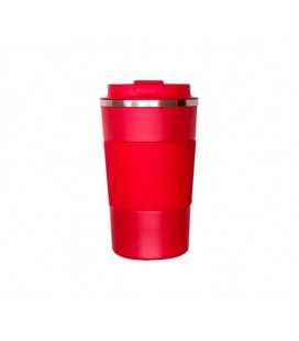Термокружка Merlion из нержавеющей стали, объем 380 мл., красный, с силиконовым чехлом и откидной крышкой