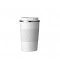 Термокружка Merlion из нержавеющей стали, объем 380 мл., белый, с силиконовым чехлом и откидной крышкой