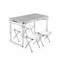 Раскладной стол для пикника с 4 тканевыми стульями, 120x60x70 см, Silver