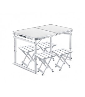 Раскладной стол для пикника с 4 стульями, 3 уровня высоты, 120x70x80 см, Silver