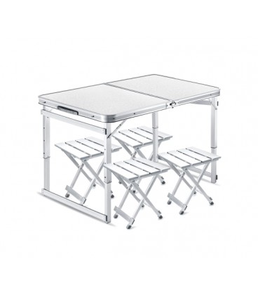 Раскладной стол для пикника с 4 стульями, 3 уровня высоты, 120x70x80 см, Silver