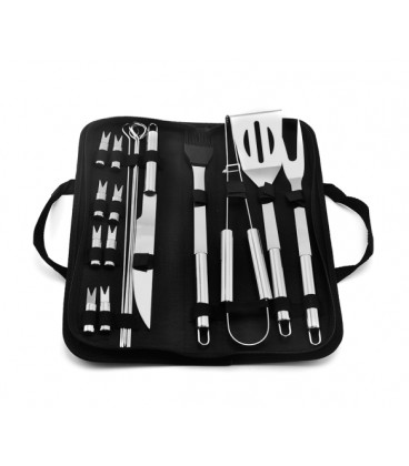 Набор из 18 предметов для барбекю, щипцы, вилка, лопатка, шпажки, нож, кисточка, держатели, Bag