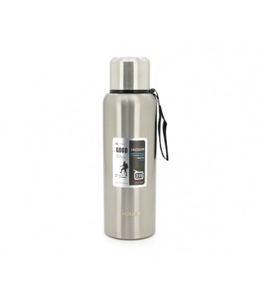 Термос Merlion из нержавеющей стали, с ситечком, чашкой и ручкой для переноски, объем 1500 мл., серый