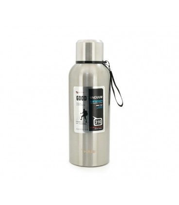 Термос Merlion из нержавеющей стали, с ситечком, чашкой и ручкой для переноски, объем 2000 мл., серый