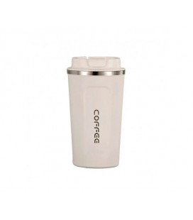 Термокружка для кофе, Merlion из нержавеющей стали, объем 500 мл., белая, с откидной крышкой