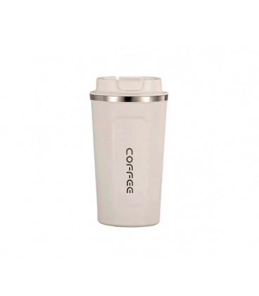 Термокружка для кофе, Merlion из нержавеющей стали, объем 500 мл., белая, с откидной крышкой