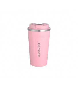 Термокружка для кофе, Merlion из нержавеющей стали, объем 500 мл., розовая, с откидной крышкой