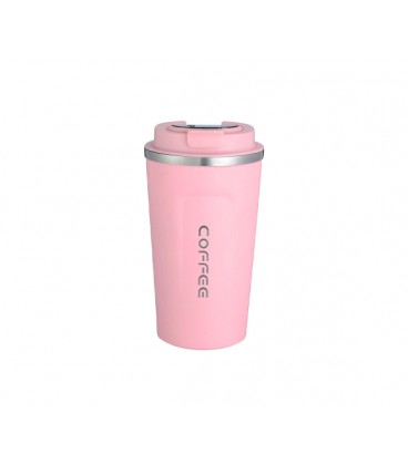 Термокружка для кофе, Merlion из нержавеющей стали, объем 500 мл., розовая, с откидной крышкой