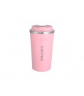 Термокружка для кофе, Merlion из нержавеющей стали, объем 500 мл., розовая, с откидной крышкой