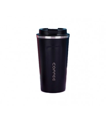 Термокружка для кофе, Merlion из нержавеющей стали, объем 500 мл., черная, с откидной крышкой