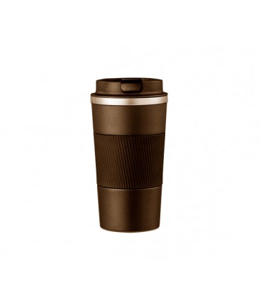 Термокружка Merlion из нержавеющей стали, объем 510 мл., коричневый, с силиконовым чехлом и откидной крышкой
