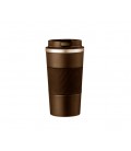 Термокружка Merlion из нержавеющей стали, объем 510 мл., коричневый, с силиконовым чехлом и откидной крышкой