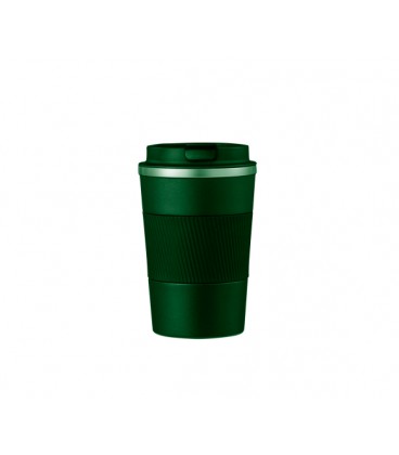 Термокружка Merlion из нержавеющей стали, объем 380 мл., зеленый, с силиконовым чехлом и откидной крышкой