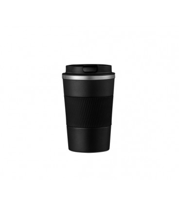Термокружка Merlion из нержавеющей стали, объем 380 мл., черный, с силиконовым чехлом и откидной крышкой
