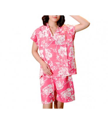 Женский банный костюм, короткий рукав, розовый