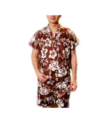 Мужской банный костюм, короткий рукав, коричневый