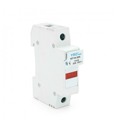 Корпус під плавкий запобіжник YRO RT18-32/1P, 32A, 500/690V, зі світловим індикатором, DIN, під запобіжник 10*38mm, контакти мід